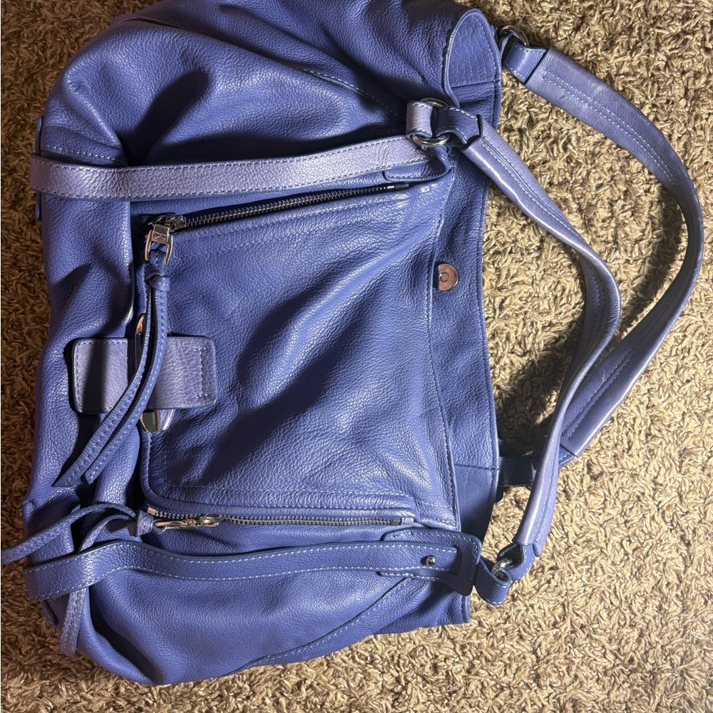 Maxx New York Deep Blue Leather Messenger Bag